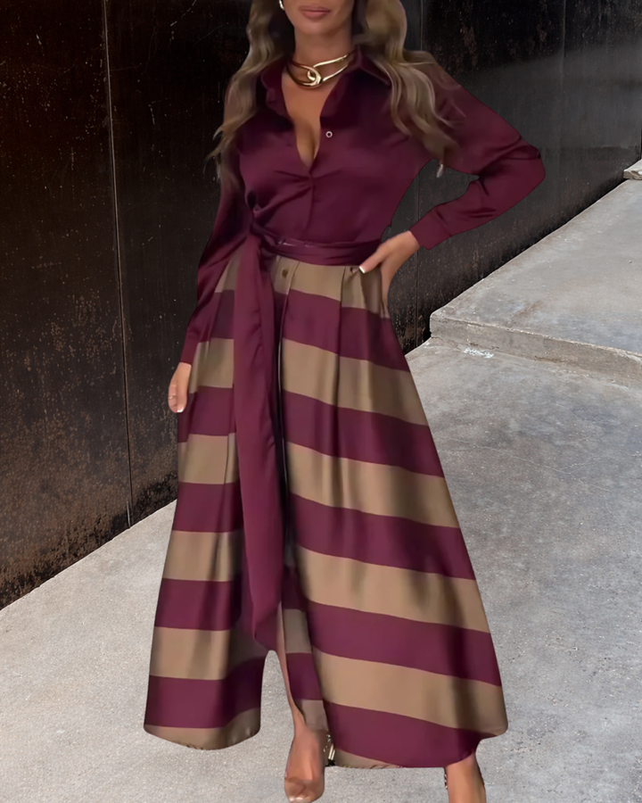 NESSIA™ | VESTIDO CAMISERO A RAYAS CON CINTURÓN