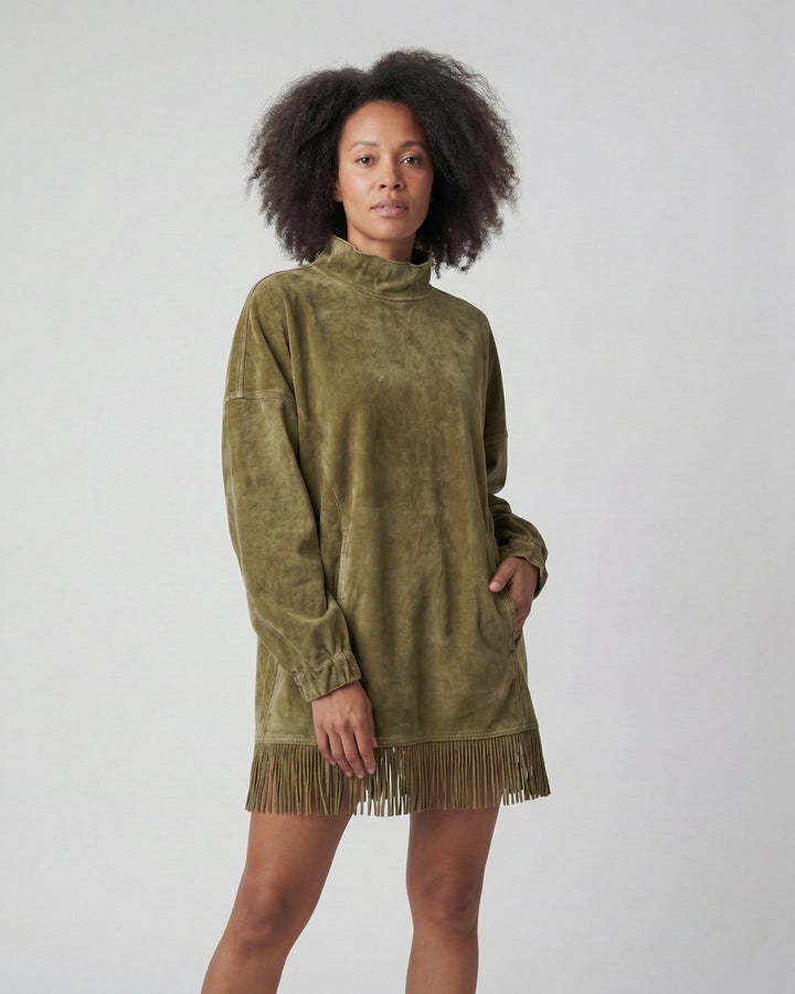 SELINA™ | VESTIDO DE ANTE CON FLECOS