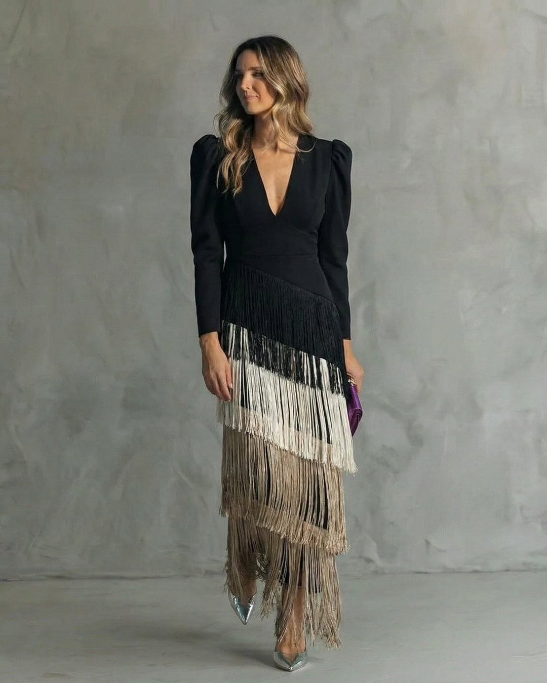 BLANCA™ | VESTIDO ELEGANTE CON MANGAS DE FLECOS