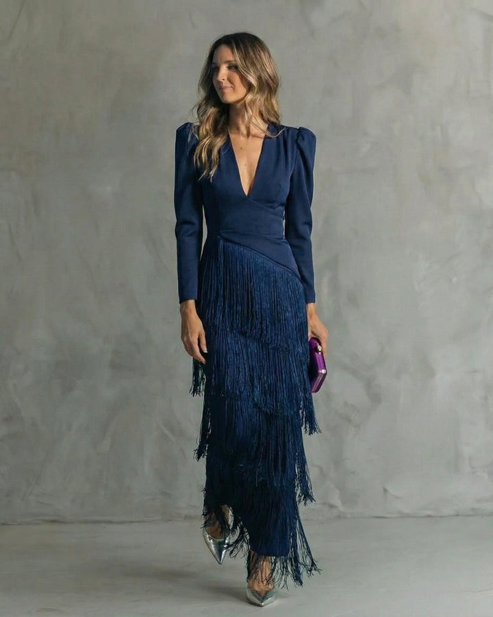 BLANCA™ | VESTIDO ELEGANTE CON MANGAS DE FLECOS