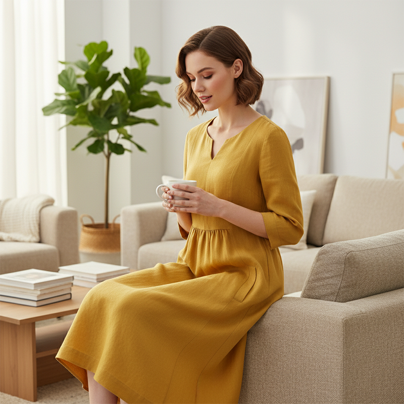 BRUNA™ | VESTIDO ESCOTE EN V CON ALGODÓN