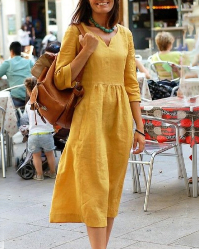 BRUNA™ | VESTIDO ESCOTE EN V CON ALGODÓN